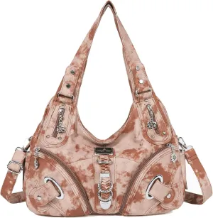 Punk Crossbody Tote Bags for Women Faux Leather Hobo Rivet Bag