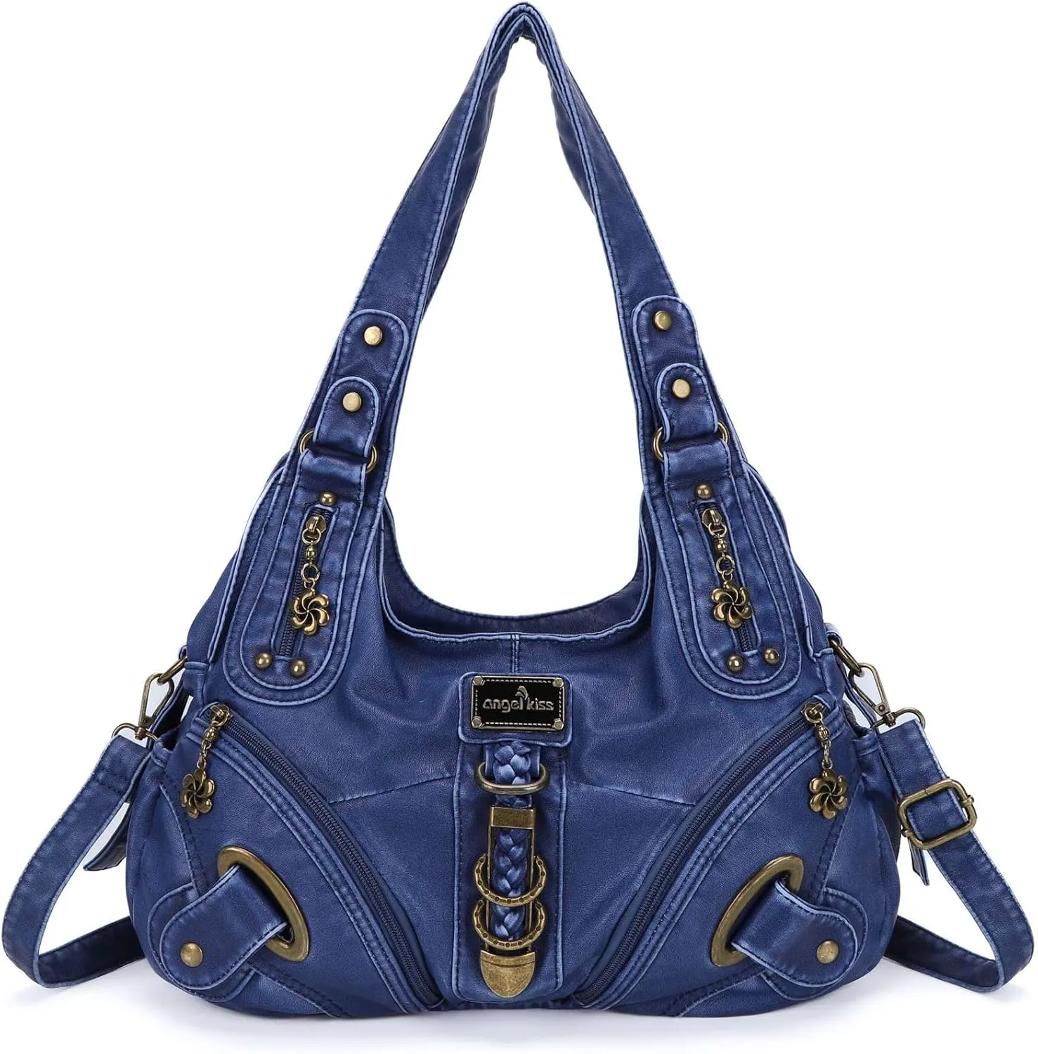 Punk Crossbody Tote Bags for Women Faux Leather Hobo Rivet Bag