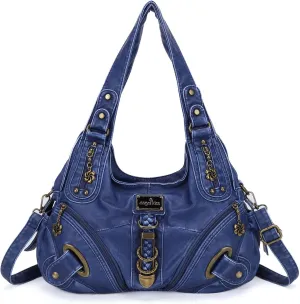 Punk Crossbody Tote Bags for Women Faux Leather Hobo Rivet Bag