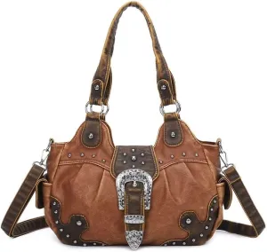 Punk Crossbody Tote Bags for Women Faux Leather Hobo Rivet Studs Bag with Multi Pockets
