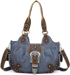 Punk Crossbody Tote Bags for Women Faux Leather Hobo Rivet Studs Bag with Multi Pockets