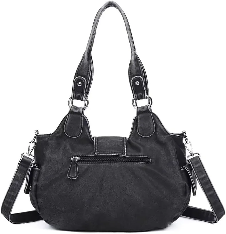 Punk Crossbody Tote Bags for Women Faux Leather Hobo Rivet Studs Bag with Multi Pockets