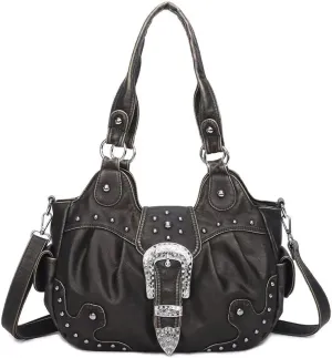 Punk Crossbody Tote Bags for Women Faux Leather Hobo Rivet Studs Bag with Multi Pockets