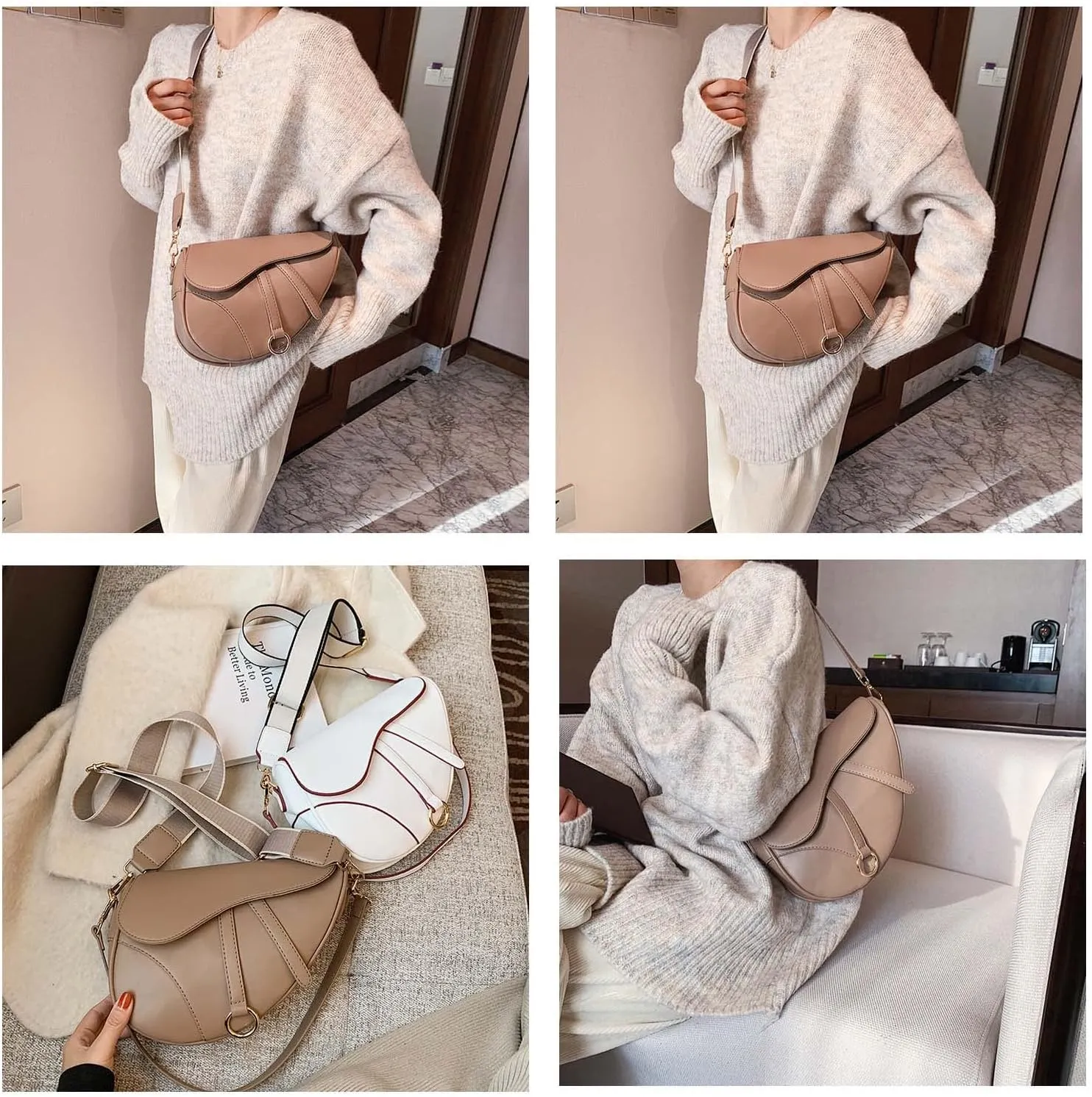 PURFANREE Women Trendy Small Clutch Purse Saddle Shoulder Bag Underarm Handbag Satchel HandBag Crossbody Bag