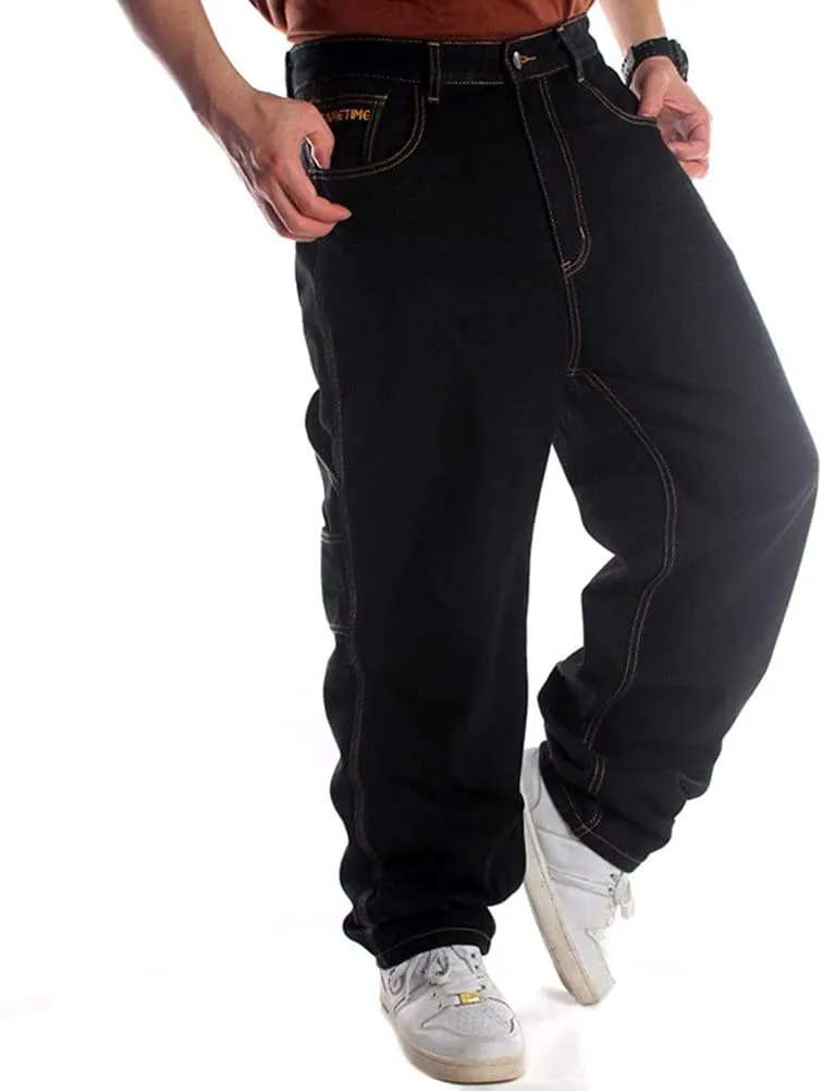 QBO Men's Vintage Graffiti Hip Hop Style Baggy Jeans Denim