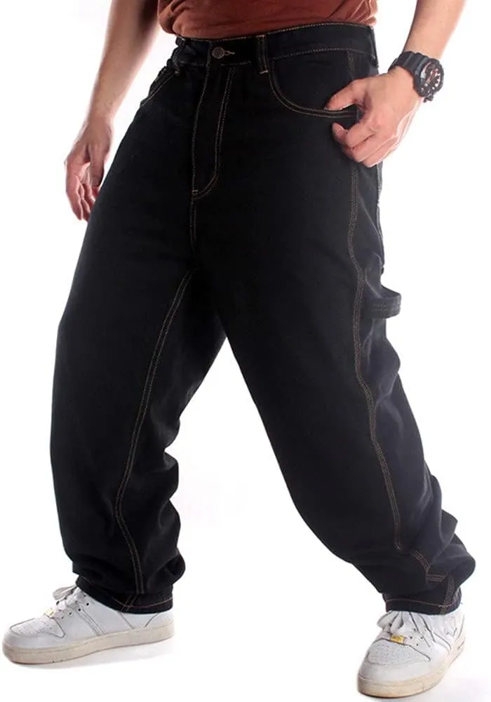 QBO Men's Vintage Graffiti Hip Hop Style Baggy Jeans Denim