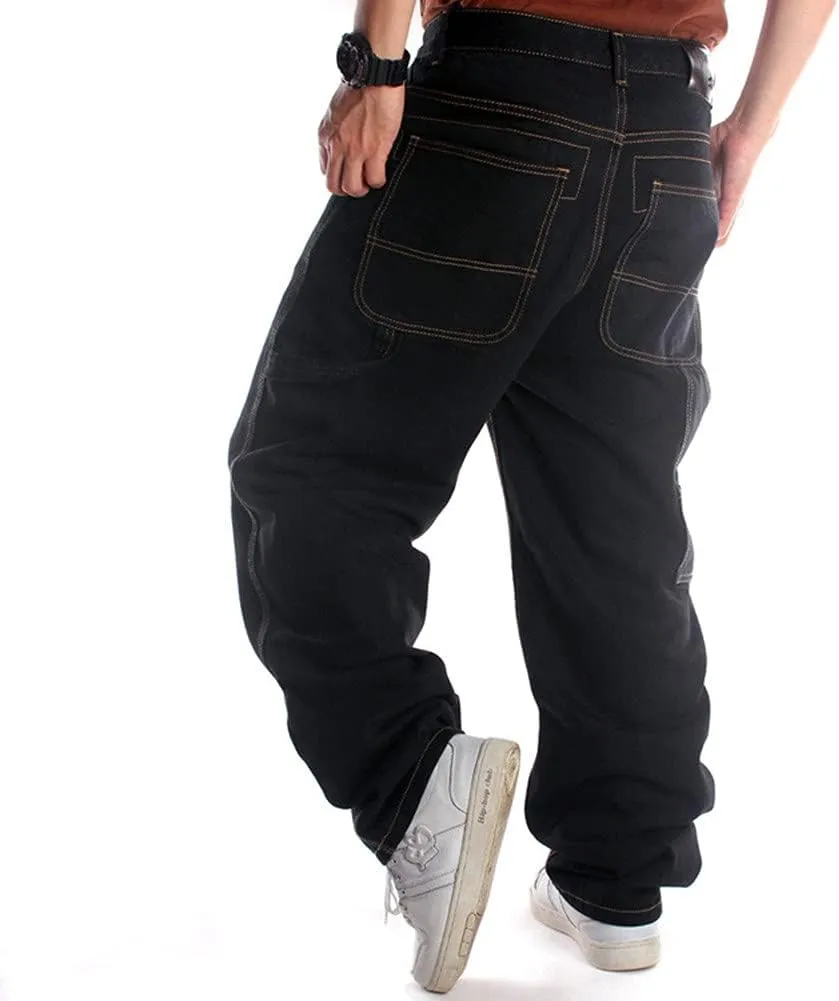 QBO Men's Vintage Graffiti Hip Hop Style Baggy Jeans Denim