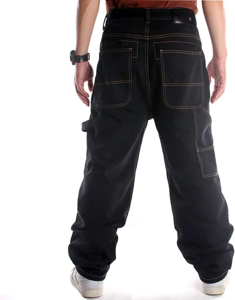 QBO Men's Vintage Graffiti Hip Hop Style Baggy Jeans Denim