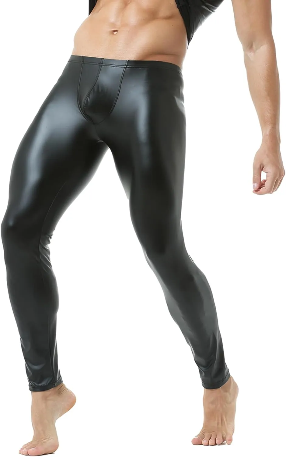 QiaTi Men's Tight Pants Faux Leather Men Leggings Long Trousers PU Skinny Slim Pants Club Dance