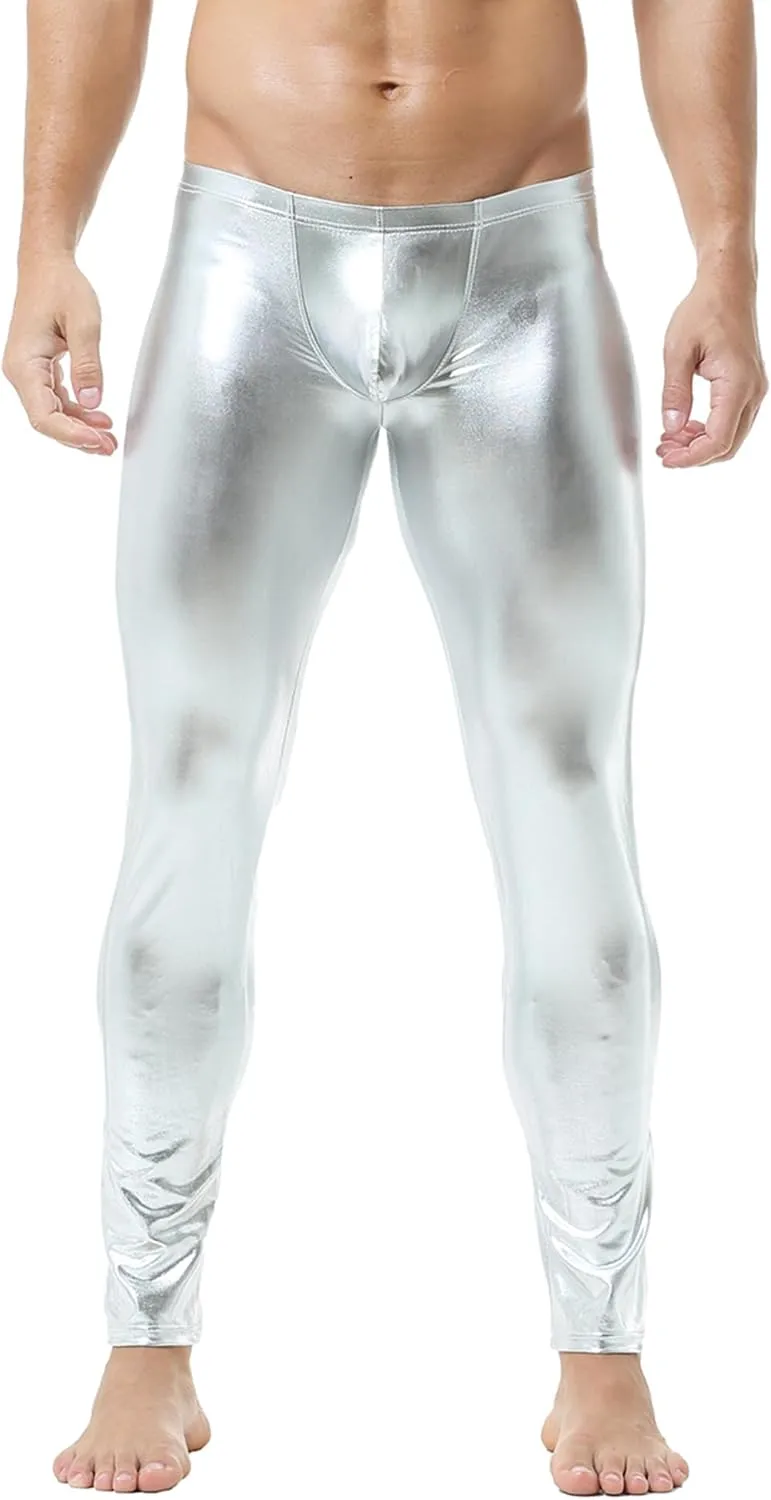 QiaTi Men's Tight Pants Faux Leather Men Leggings Long Trousers PU Skinny Slim Pants Club Dance