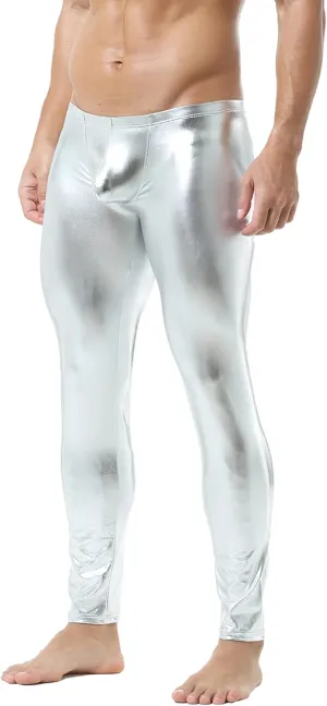 QiaTi Men's Tight Pants Faux Leather Men Leggings Long Trousers PU Skinny Slim Pants Club Dance