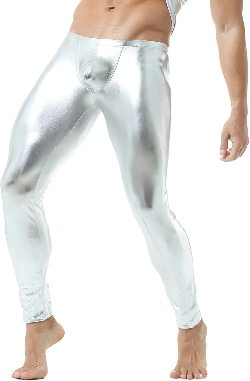 QiaTi Men's Tight Pants Faux Leather Men Leggings Long Trousers PU Skinny Slim Pants Club Dance