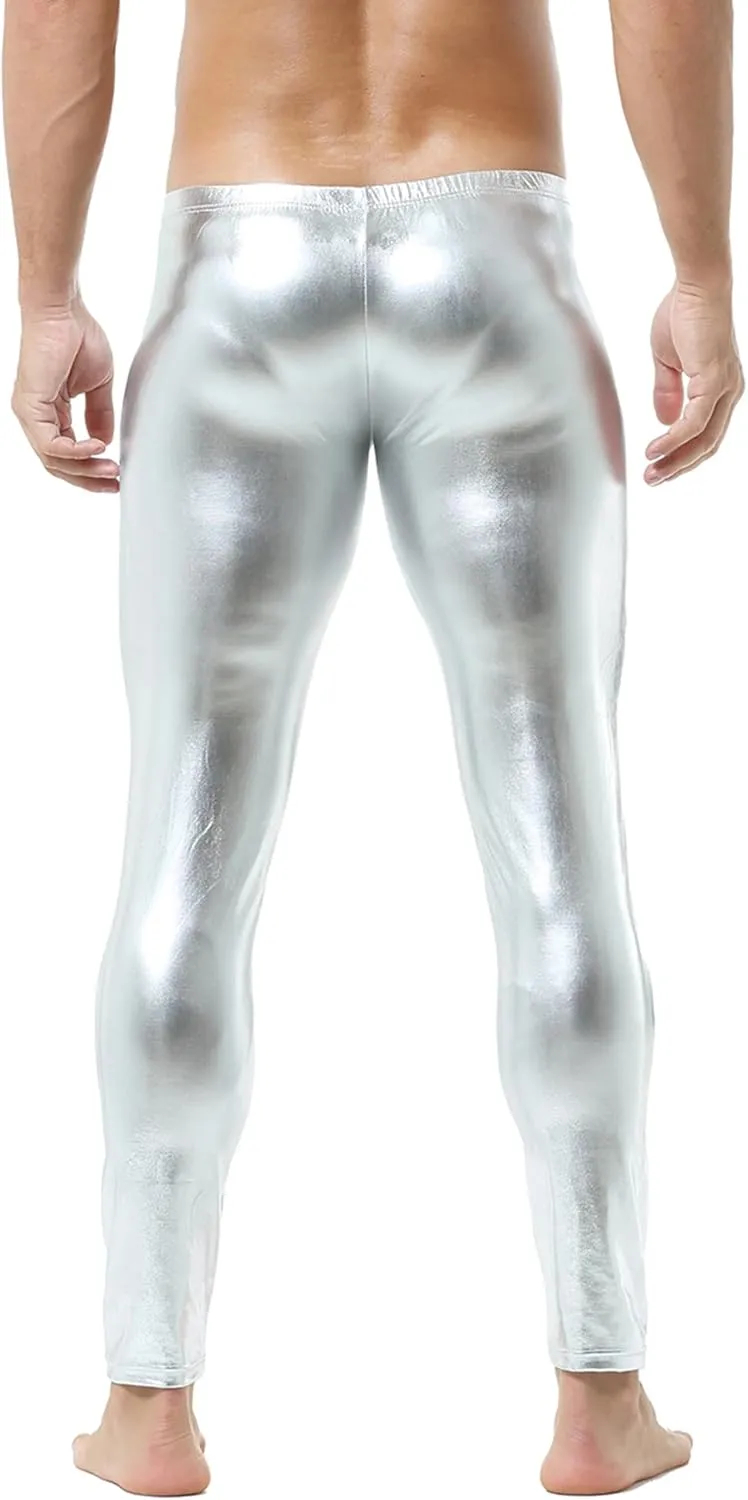 QiaTi Men's Tight Pants Faux Leather Men Leggings Long Trousers PU Skinny Slim Pants Club Dance