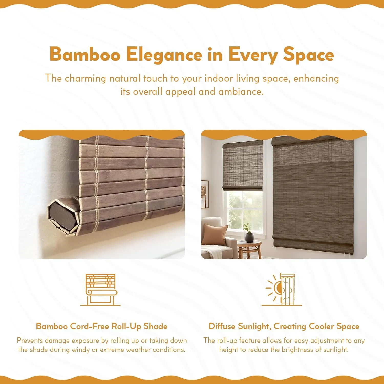Radiance Cordless Bamboo Roman Shades for Windows - Flatstick Bamboo Blinds for Semi-Private Light Control - Easy to Lift & Fold Up Window Shades - Driftwood - 28.5 in. W x 64 in. L - (2216604E)