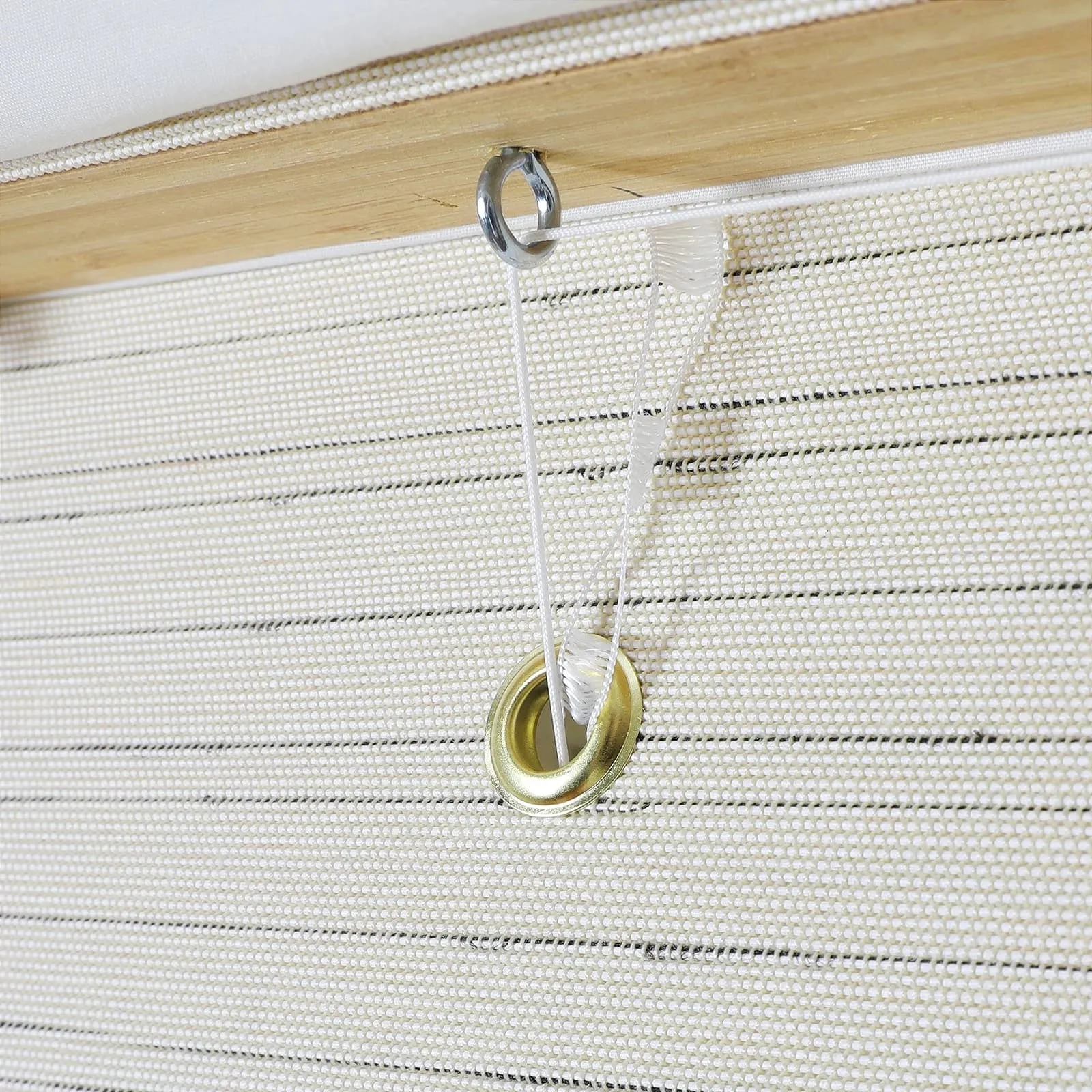 Rain Neutral Flax Woven Wood Shade - Pearl White