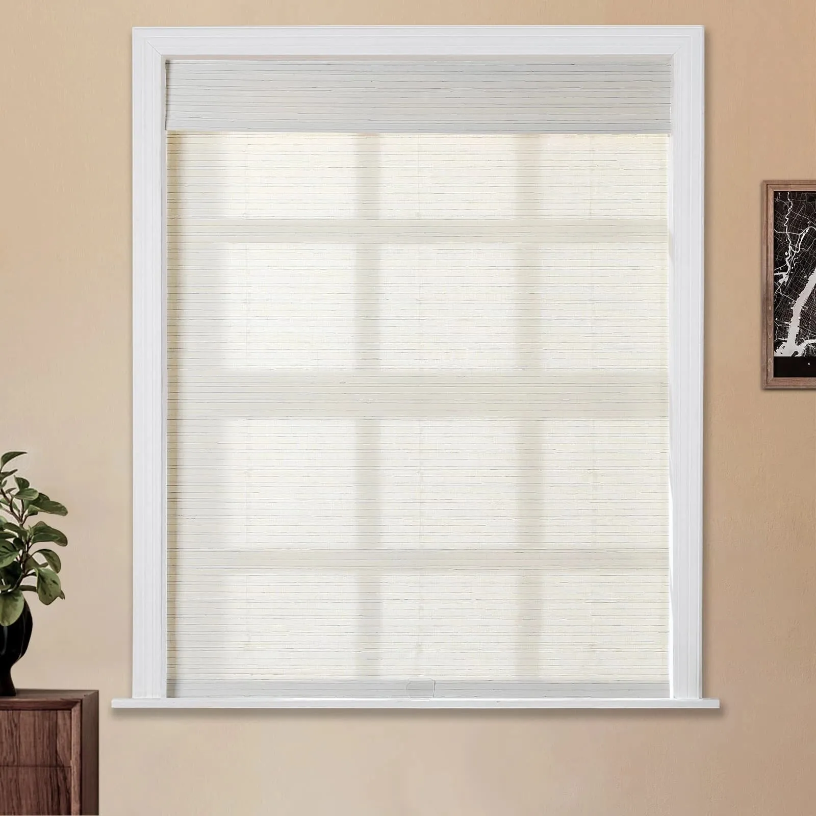 Rain Neutral Flax Woven Wood Shade - Pearl White