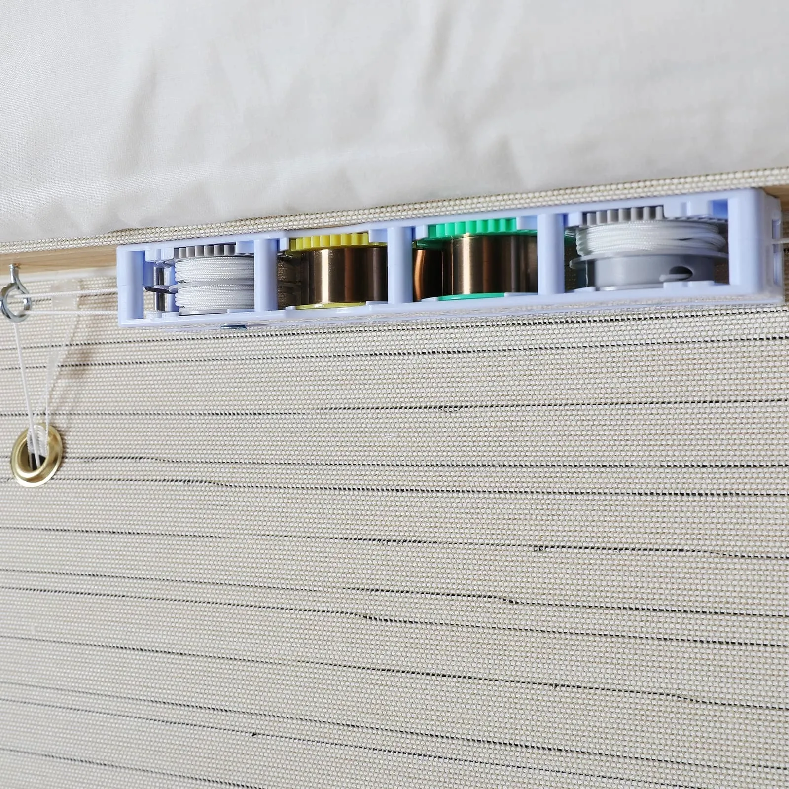 Rain Neutral Flax Woven Wood Shade - Pearl White