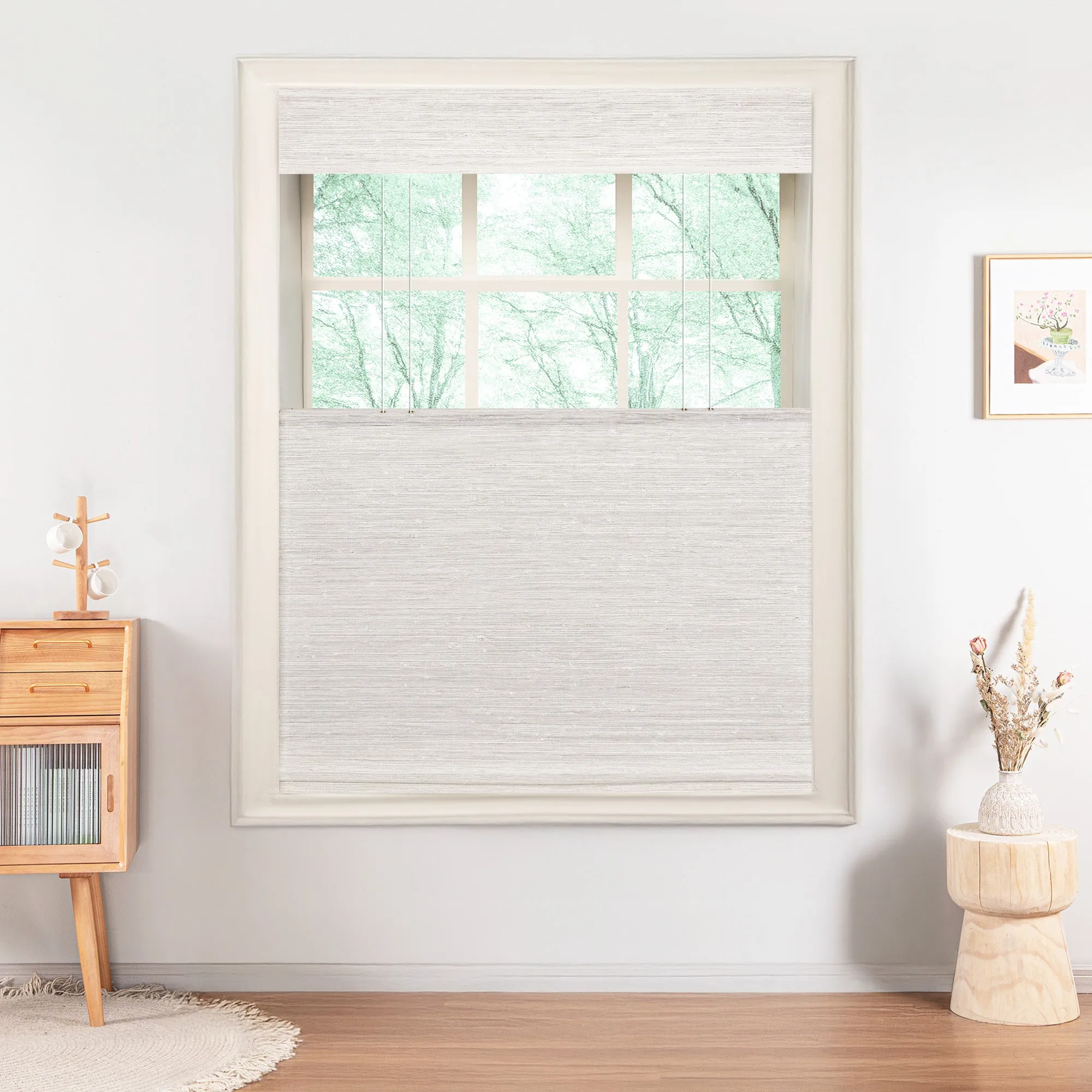Ramie Woven Bamboo Blinds & Shades Top Down Bottom Up | Beige White
