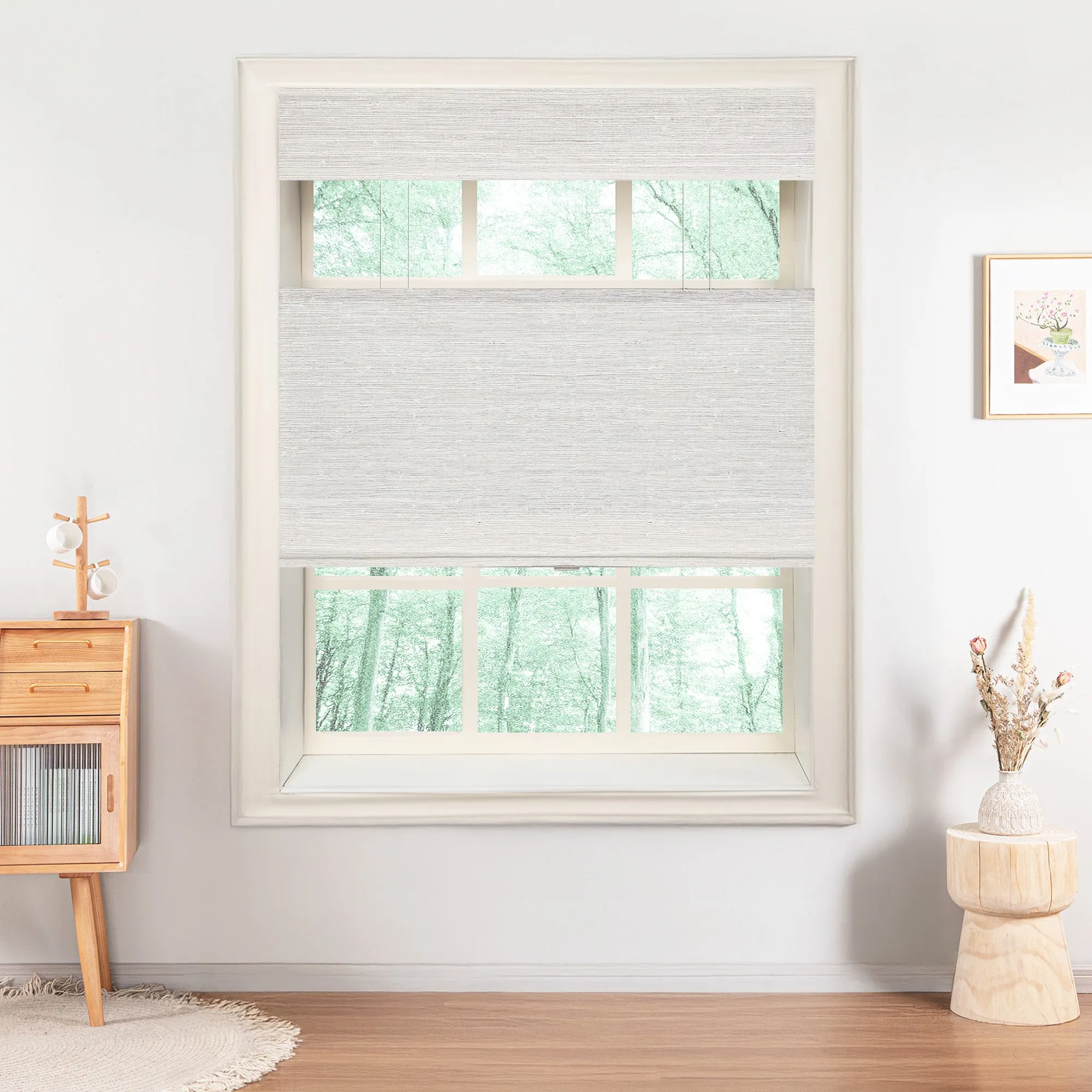 Ramie Woven Bamboo Blinds & Shades Top Down Bottom Up | Beige White