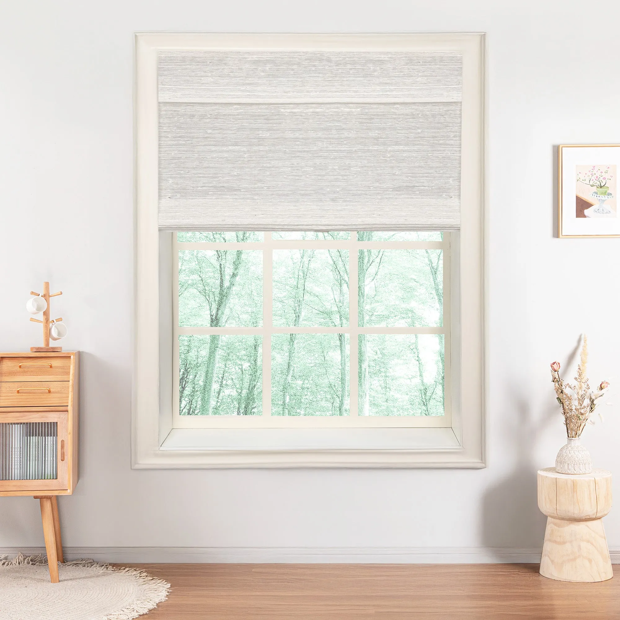 Ramie Woven Bamboo Blinds & Shades Top Down Bottom Up | Beige White