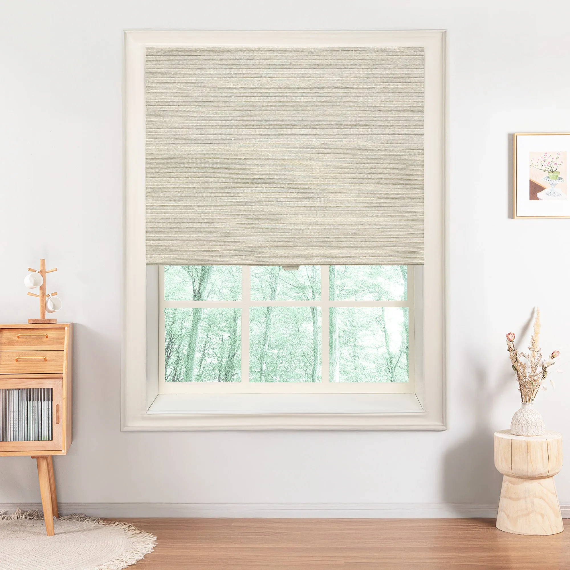 Ramie Woven Bamboo Blinds & Shades Top Down Bottom Up | Marble White