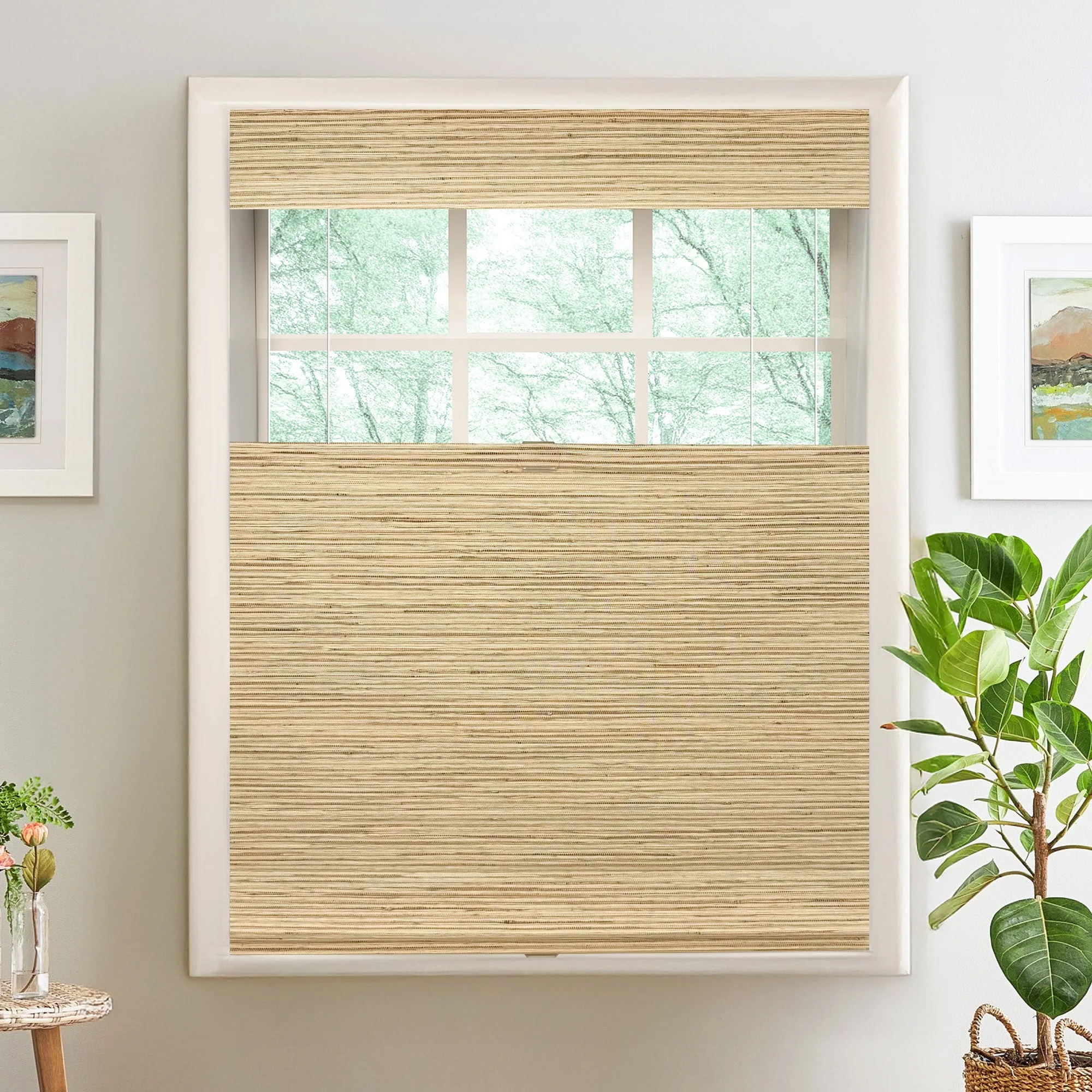 Ramie Woven Bamboo No-Drill Blinds & Shades Top Down Bottom Up| Beige Brown