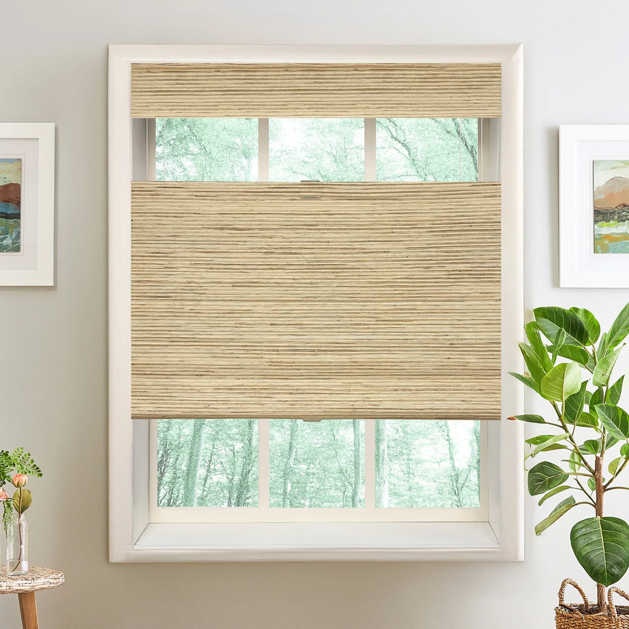 Ramie Woven Bamboo No-Drill Blinds & Shades Top Down Bottom Up| Beige Brown