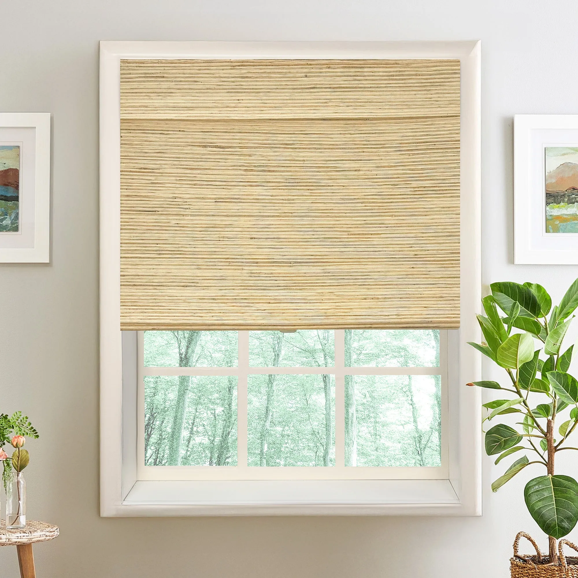 Ramie Woven Bamboo No-Drill Blinds & Shades Top Down Bottom Up| Beige Brown