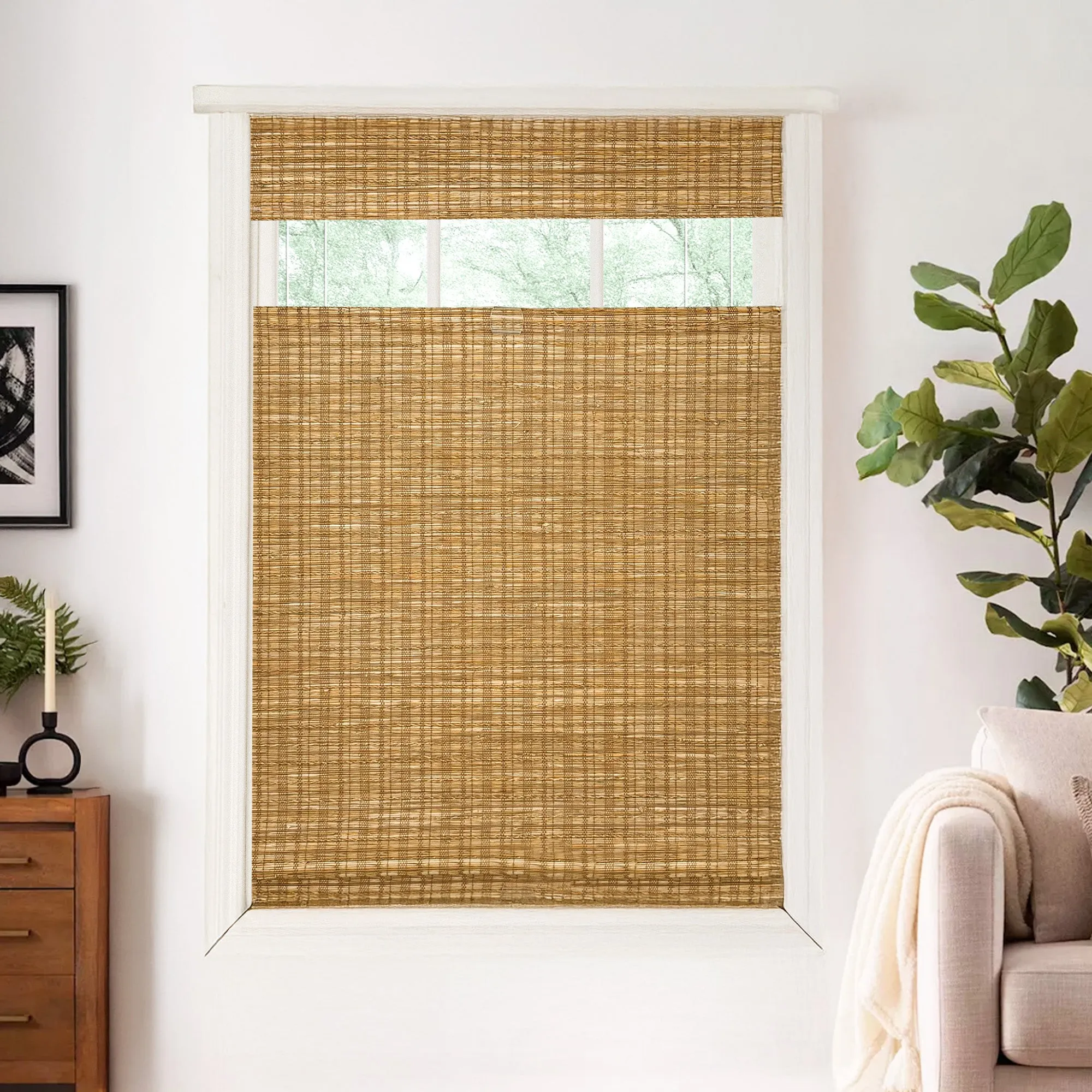 Ramie Woven Bamboo No-Drill Blinds & Shades Top Down Bottom Up | Cinnamon