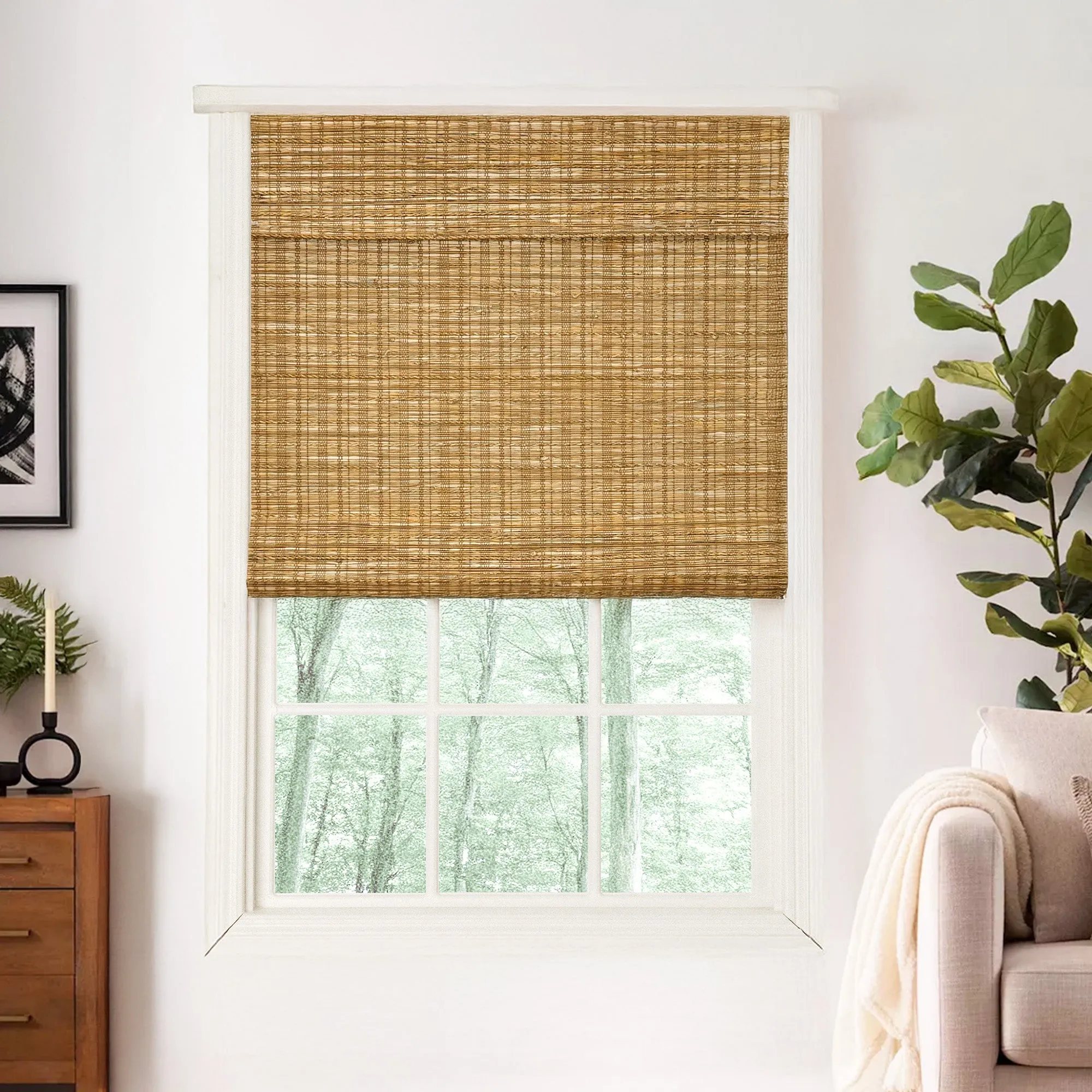Ramie Woven Bamboo No-Drill Blinds & Shades Top Down Bottom Up | Cinnamon