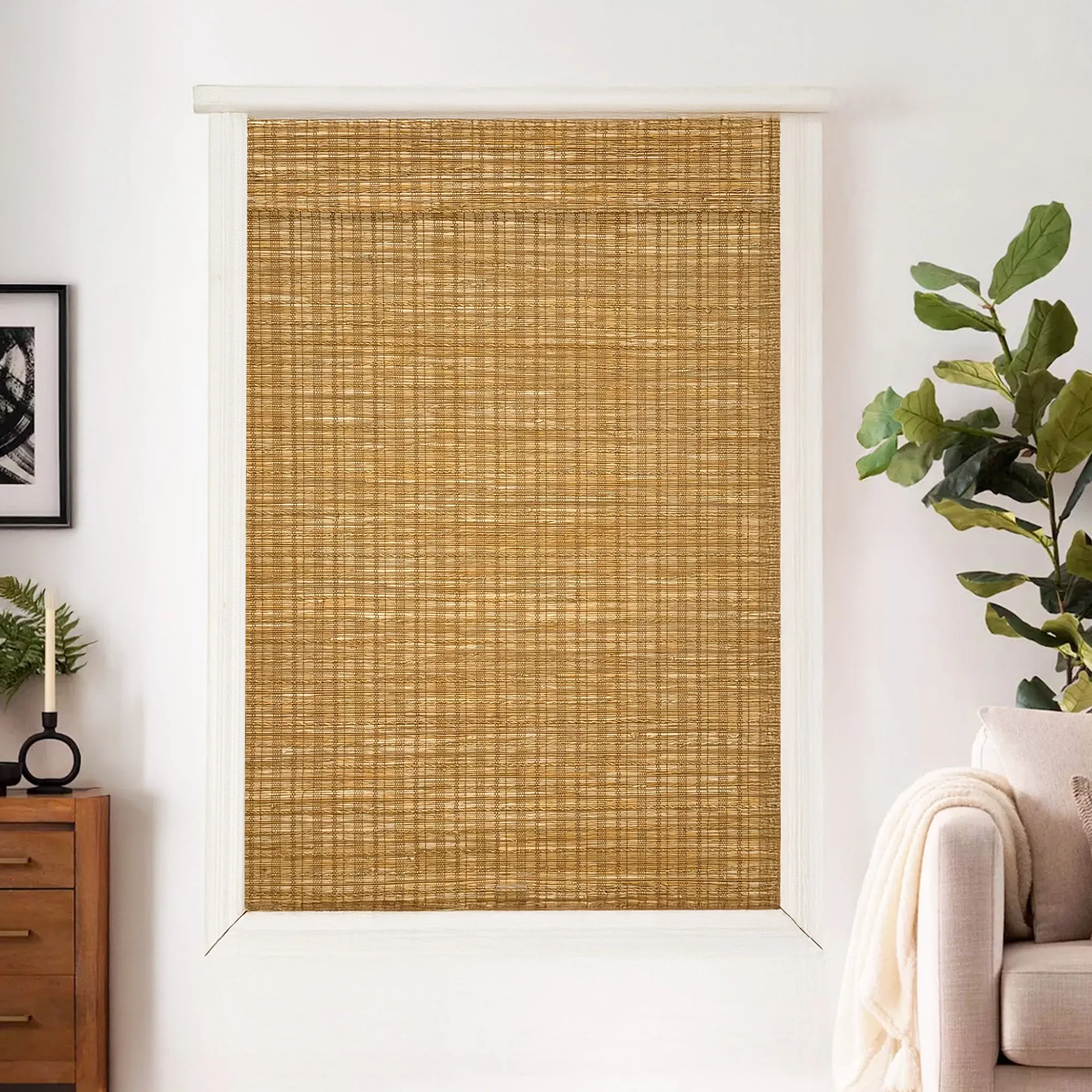 Ramie Woven Bamboo No-Drill Blinds & Shades Top Down Bottom Up | Cinnamon