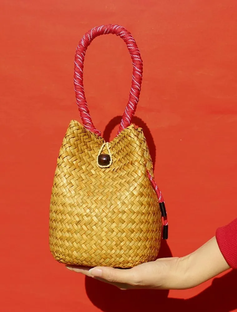 Rattan Clutch Purse for Women 2025 Trendy Handbag Soft Handle Beach Evening Bag Wallet Bamboo Bucket Bag Party Prom