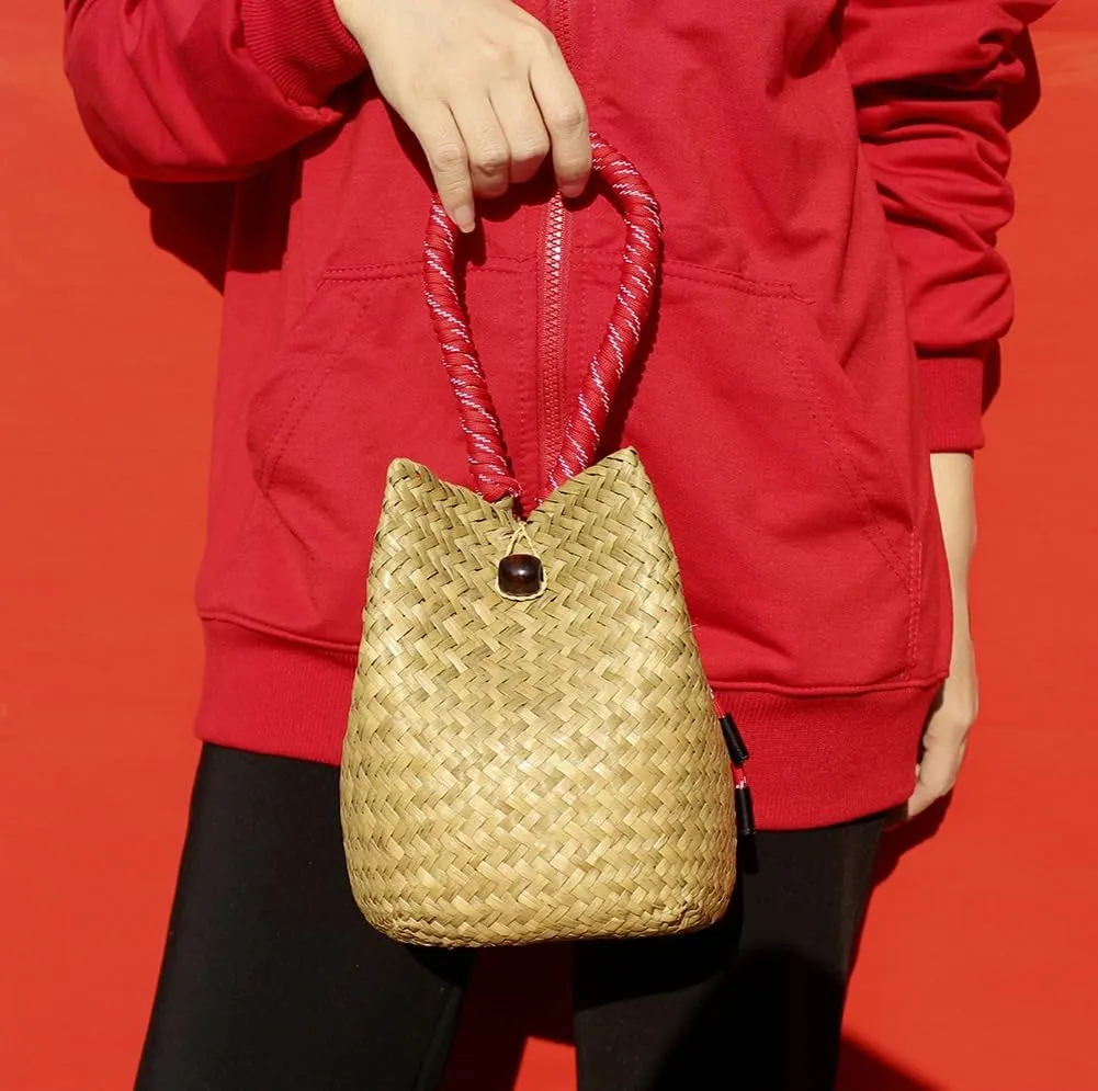 Rattan Clutch Purse for Women 2025 Trendy Handbag Soft Handle Beach Evening Bag Wallet Bamboo Bucket Bag Party Prom