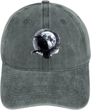 Raven and Moon Baseball Cap Vintage Dad Hat Denim Trucker Gaming Golf Hat for Men Women