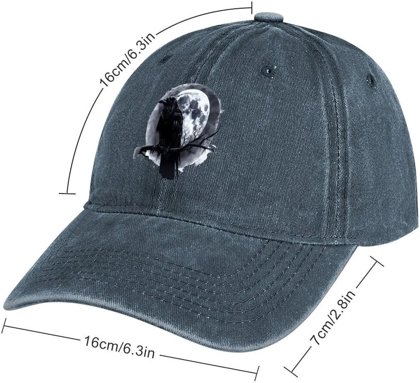 Raven and Moon Baseball Cap Vintage Dad Hat Denim Trucker Gaming Golf Hat for Men Women