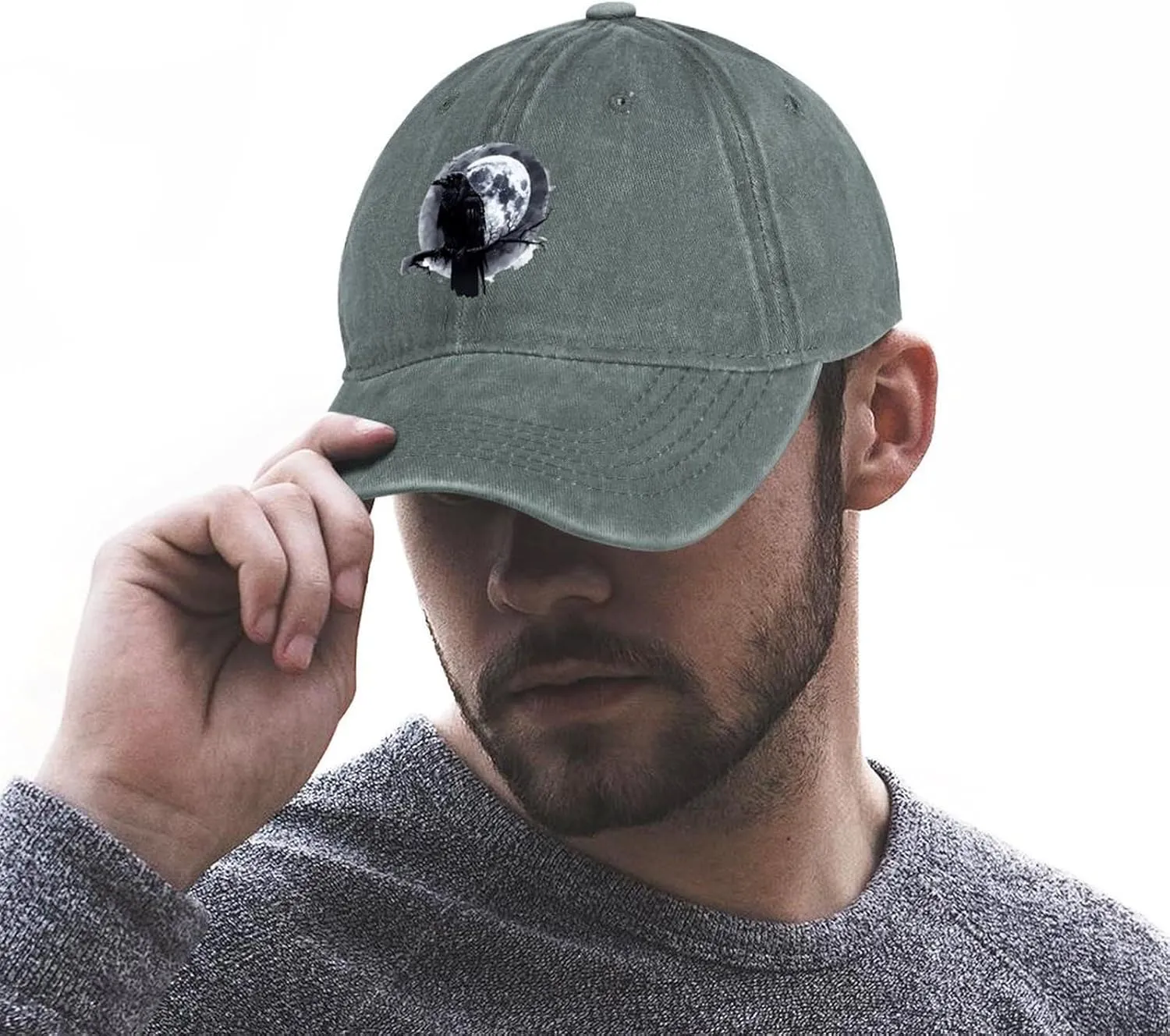 Raven and Moon Baseball Cap Vintage Dad Hat Denim Trucker Gaming Golf Hat for Men Women