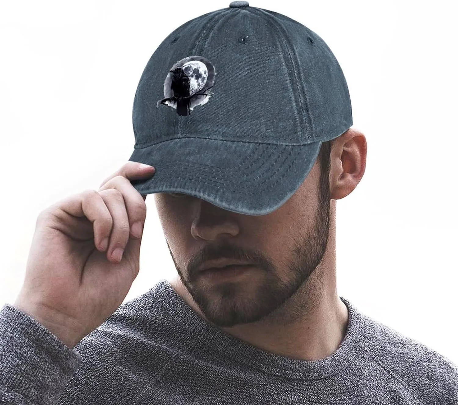 Raven and Moon Baseball Cap Vintage Dad Hat Denim Trucker Gaming Golf Hat for Men Women