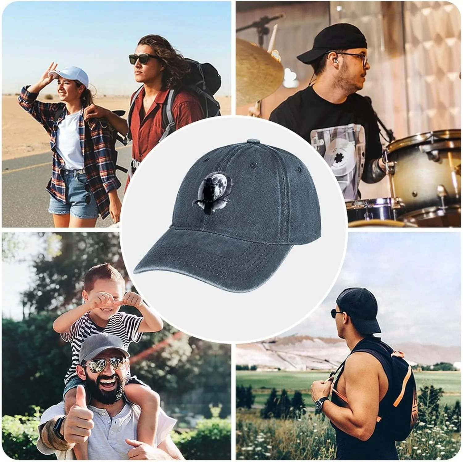 Raven and Moon Baseball Cap Vintage Dad Hat Denim Trucker Gaming Golf Hat for Men Women