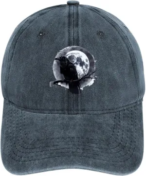 Raven and Moon Baseball Cap Vintage Dad Hat Denim Trucker Gaming Golf Hat for Men Women