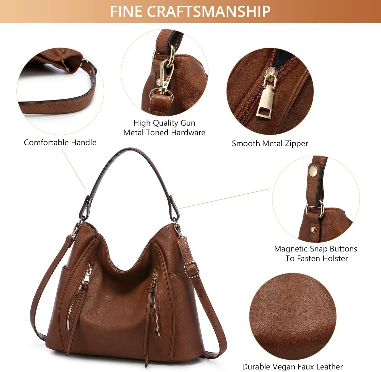 Realer Handbags for Women Hobo Bags Large Crossbody Shoulder Bag Vegan Faux Leather, with Holster/Wallet