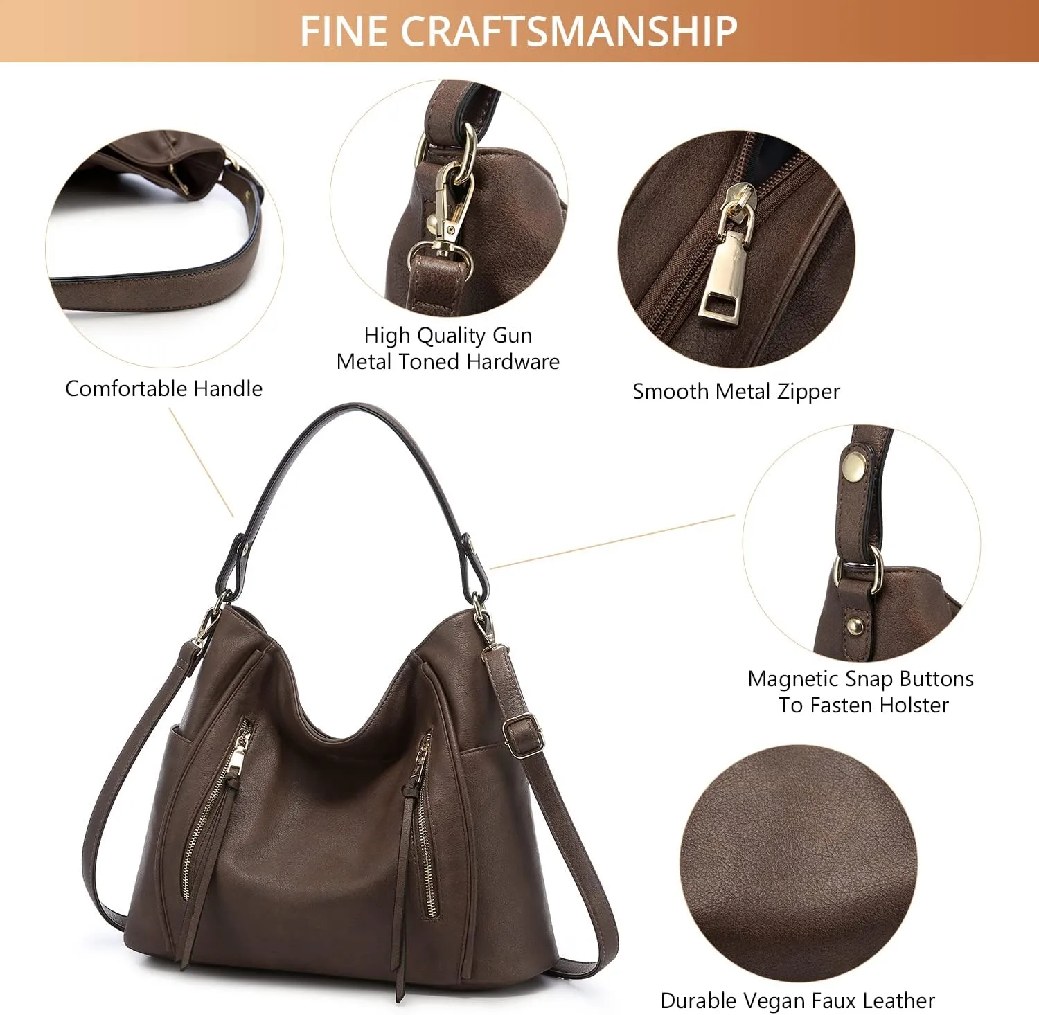 Realer Handbags for Women Hobo Bags Large Crossbody Shoulder Bag Vegan Faux Leather, with Holster/Wallet