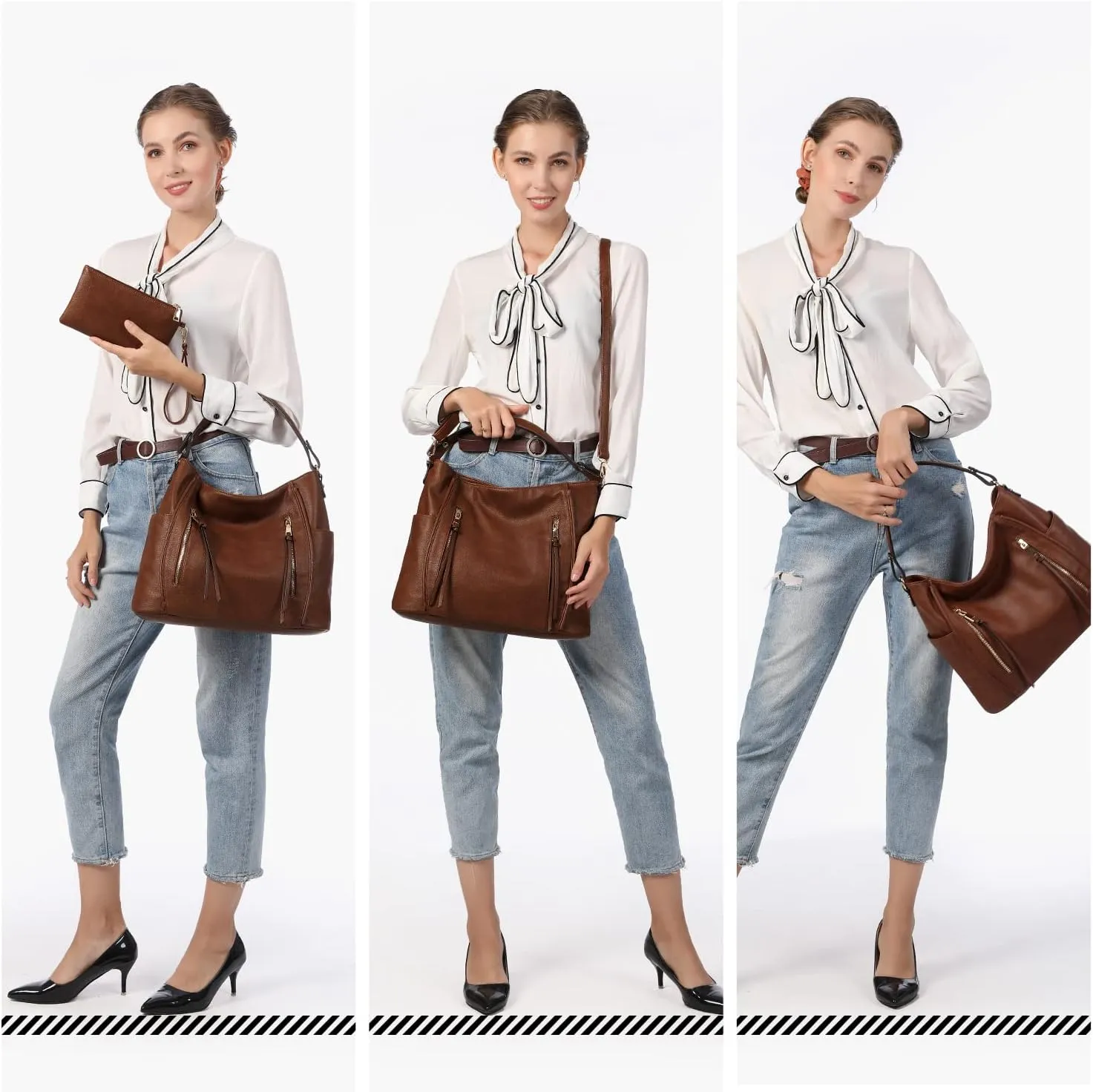 Realer Handbags for Women Hobo Bags Large Crossbody Shoulder Bag Vegan Faux Leather, with Holster/Wallet