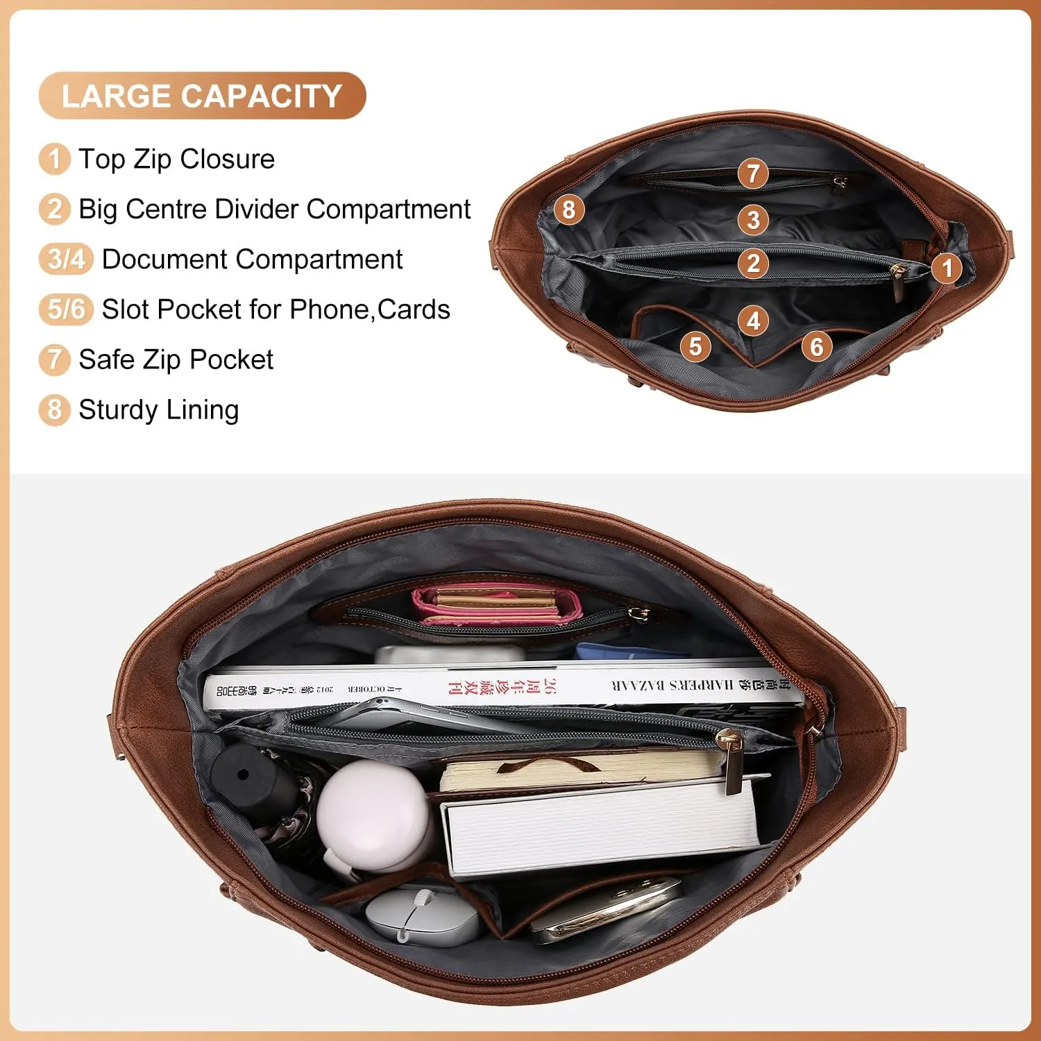 Realer Handbags for Women Hobo Bags Large Crossbody Shoulder Bag Vegan Faux Leather, with Holster/Wallet