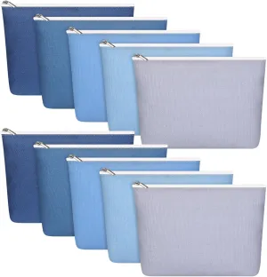 Reginary 10 Pcs Canvas Makeup Bags Bulk for Women Blank DIY Craft Pencil Pouch Multicolor Cosmetics Bag Travel Toiletry Pouch Gift for Mental Health Nurse Mother Teacher(Blue)