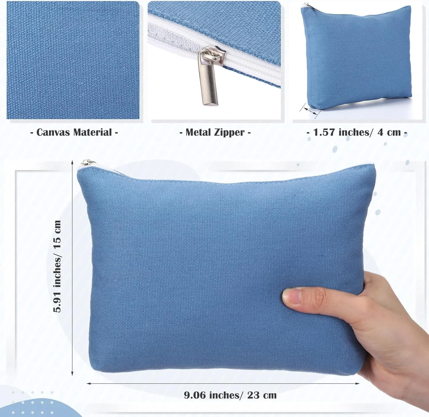 Reginary 10 Pcs Canvas Makeup Bags Bulk for Women Blank DIY Craft Pencil Pouch Multicolor Cosmetics Bag Travel Toiletry Pouch Gift for Mental Health Nurse Mother Teacher(Blue)