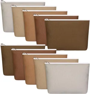Reginary 10 Pcs Canvas Makeup Bags Bulk for Women Blank DIY Craft Pencil Pouch Multicolor Cosmetics Bag Travel Toiletry Pouch Gift for Mental Health Nurse Mother Teacher(Brown)