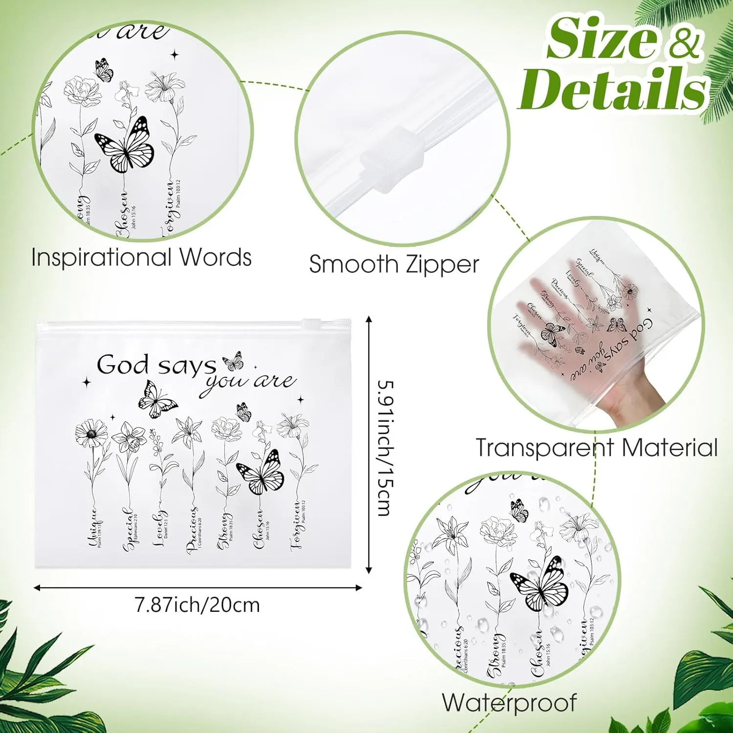 Reginary 50 Pcs Inspirational Gifts Bulk for Women Cosmetic Bag EVA You Are Braver Awesome Makeup Bag with Zipper for Birthday Graduation Christian Easter Encouragement Gifts(God Says)