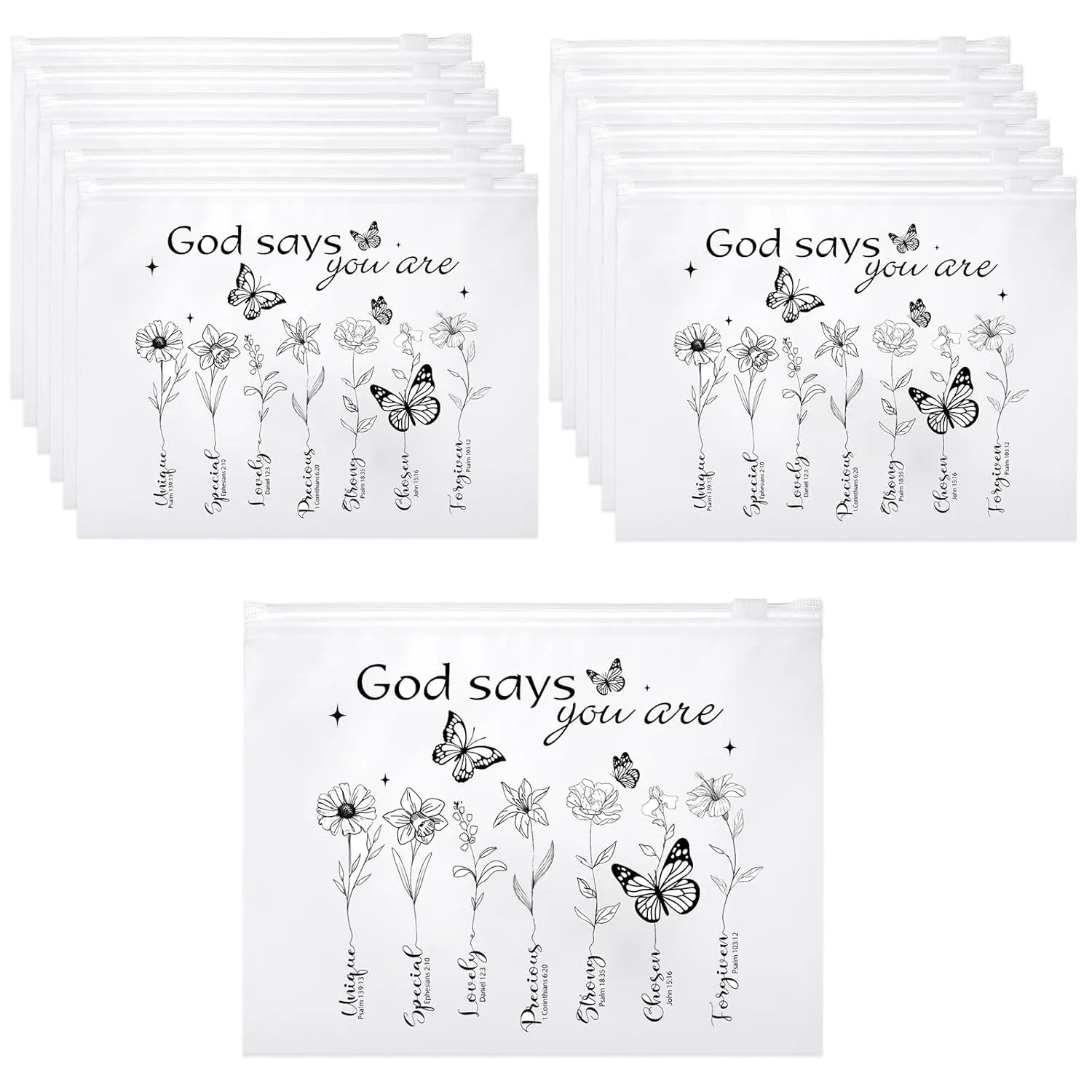 Reginary 50 Pcs Inspirational Gifts Bulk for Women Cosmetic Bag EVA You Are Braver Awesome Makeup Bag with Zipper for Birthday Graduation Christian Easter Encouragement Gifts(God Says)