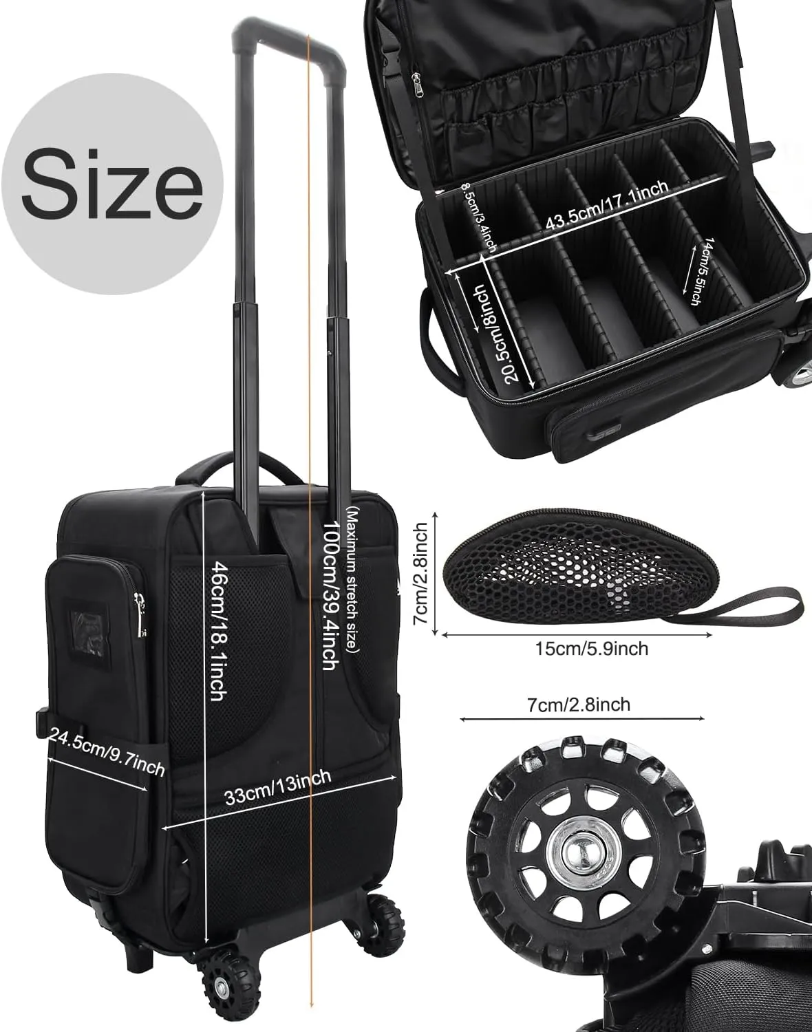 Relavel Makeup Backpack Rolling Makeup Case with Makeup Brush Holder Bag, Professional Makeup Organizer, Large Capacity with Adjustable Dividers for Makeup Artist(Black)