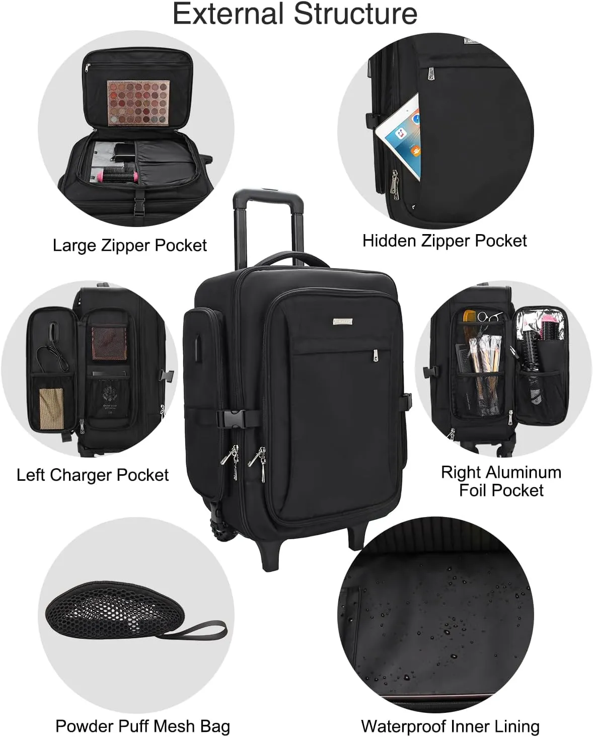 Relavel Makeup Backpack Rolling Makeup Case with Makeup Brush Holder Bag, Professional Makeup Organizer, Large Capacity with Adjustable Dividers for Makeup Artist(Black)